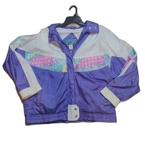 Vintage 80s/90s HM Abernathy Colorblock Purple Neon Windbreaker Jacket, Large